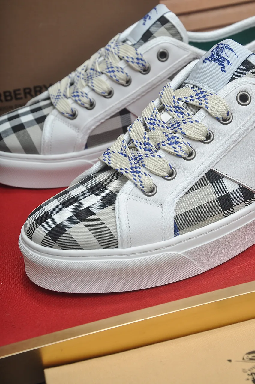 Men's shoes💰460💶【Burberry】Classic low-top sneakers｜Imported cowhide with classic plaid fabric｜Cow leather lining｜Original outsole｜Fine workmanship and comfortable to wear Size: 38-44 (customized at 45)